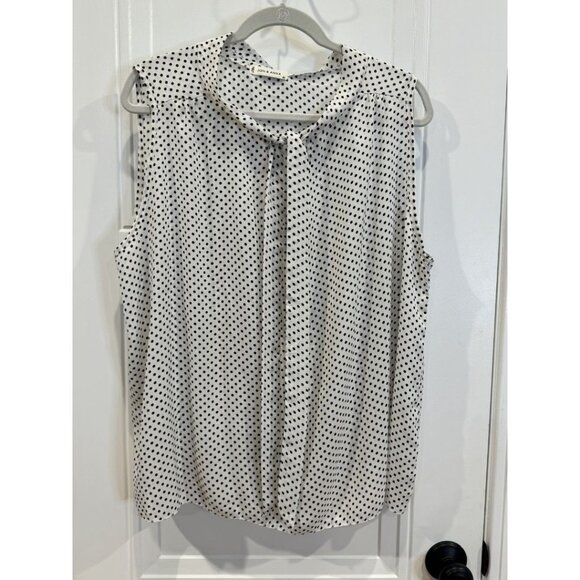 EUC Jon & Anna 3xl Sleeveless White and Black Polka Dot Tie Neck Blouse Classic - Picture 3 of 7